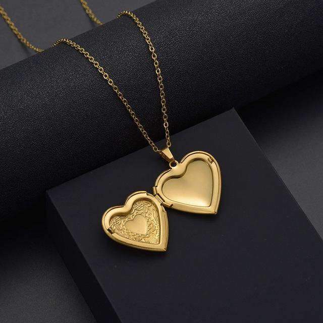 Serca stalowe nierdzewne - naszyjnik z medalionem w złotym kolorze - biżuteria dla zakochanych - Wianko - 6