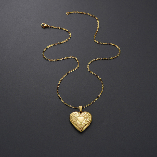Serca stalowe nierdzewne - naszyjnik z medalionem w złotym kolorze - biżuteria dla zakochanych - Wianko - 2