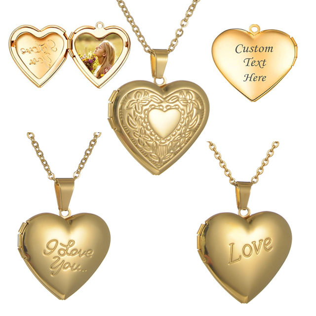 Serca stalowe nierdzewne - naszyjnik z medalionem w złotym kolorze - biżuteria dla zakochanych - Wianko - 5