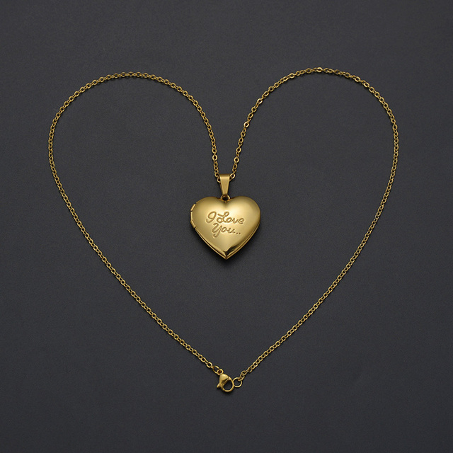 Serca stalowe nierdzewne - naszyjnik z medalionem w złotym kolorze - biżuteria dla zakochanych - Wianko - 4