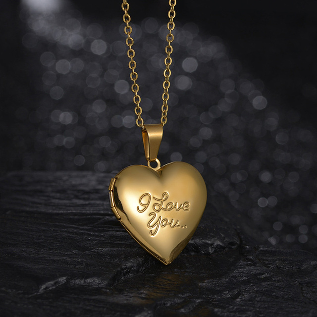 Serca stalowe nierdzewne - naszyjnik z medalionem w złotym kolorze - biżuteria dla zakochanych - Wianko - 3