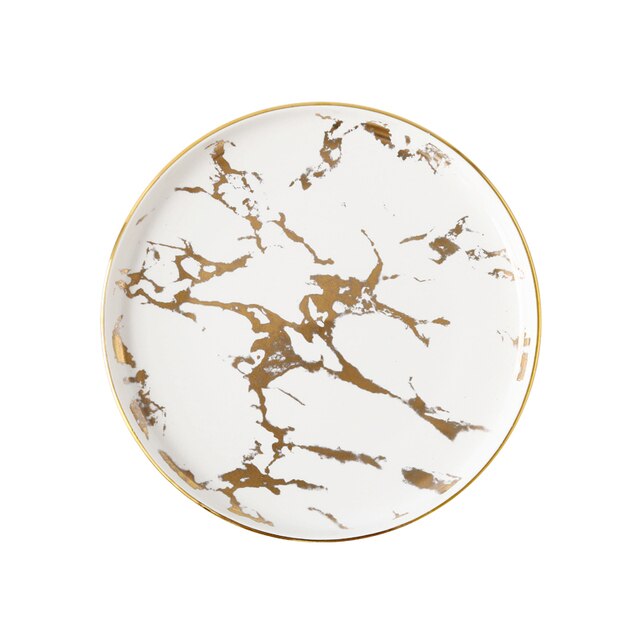 Naczynia i talerze: Nordic talerz sałatkowy - złoty, marmurowy wzór, ceramiczny, idealny dla domu i hotelu - Wianko - 2