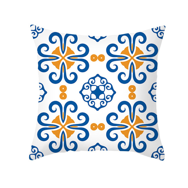 Poszewka na poduszkę w etnicznym stylu, niebieski nadruk, brzoskwinia skóra, miękka pluszowa poszewka - Wianko - 6