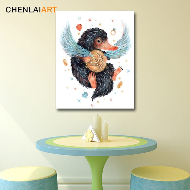Plakat Niffler akwarela – obraz fantastycznego zwierzęcia na płótnie, malarstwo na ścianę, dekoracja dla dzieci, pokój chłopięcy, bez ramki - Wianko - 3
