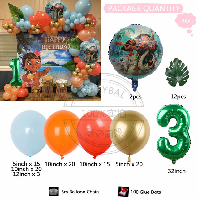 Zestaw balonów foliowych Disney z motywem Moana - 32 cal, zielony numer - dekoracja na 1, 2, 3 urodziny i Baby Shower - Wianko - 5