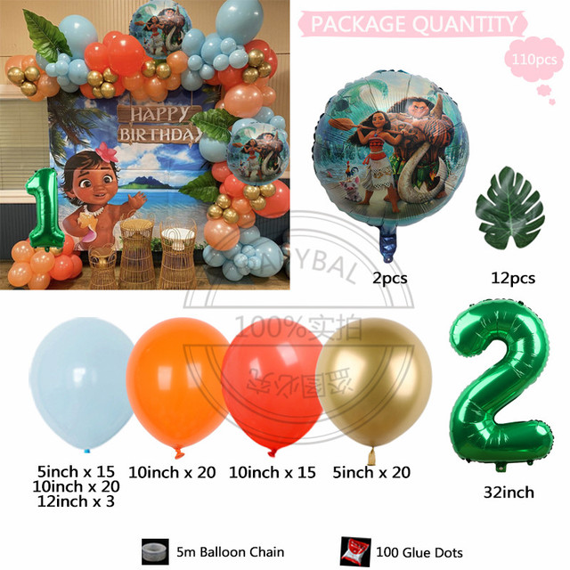 Zestaw balonów foliowych Disney z motywem Moana - 32 cal, zielony numer - dekoracja na 1, 2, 3 urodziny i Baby Shower - Wianko - 4