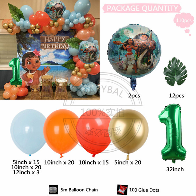 Zestaw balonów foliowych Disney z motywem Moana - 32 cal, zielony numer - dekoracja na 1, 2, 3 urodziny i Baby Shower - Wianko - 3