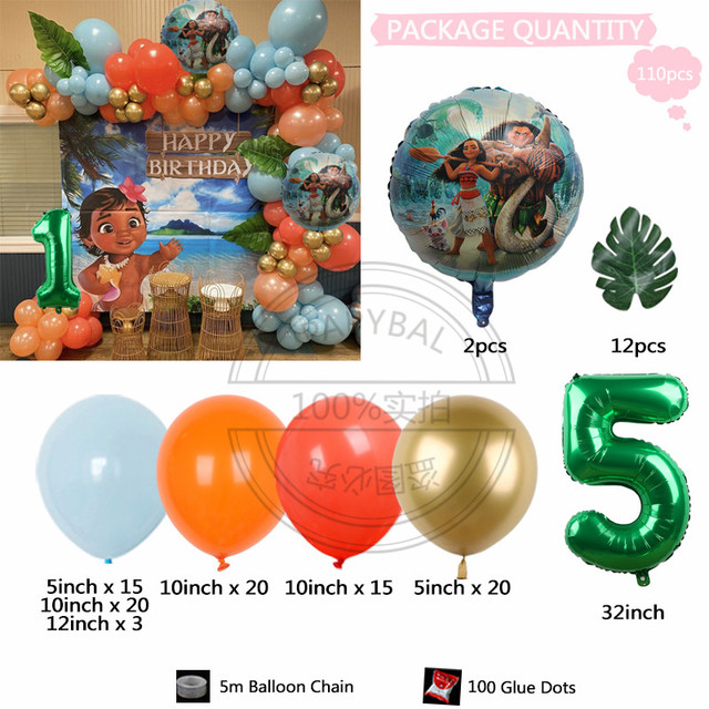 Zestaw balonów foliowych Disney z motywem Moana - 32 cal, zielony numer - dekoracja na 1, 2, 3 urodziny i Baby Shower - Wianko - 7