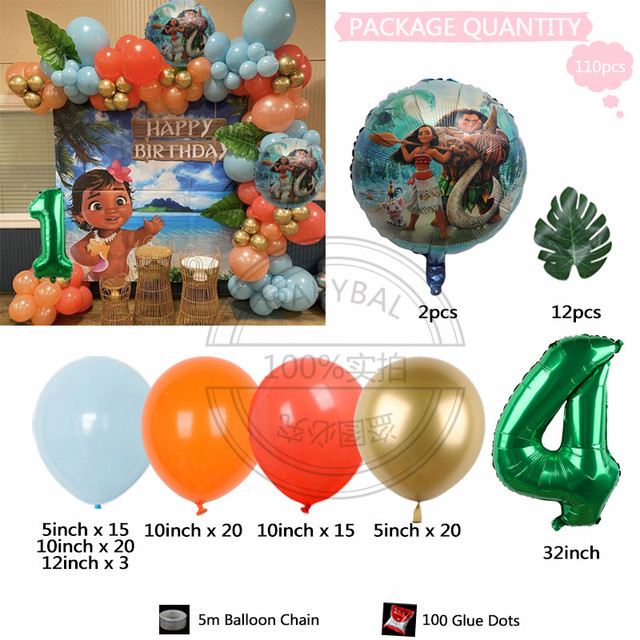 Zestaw balonów foliowych Disney z motywem Moana - 32 cal, zielony numer - dekoracja na 1, 2, 3 urodziny i Baby Shower - Wianko - 6