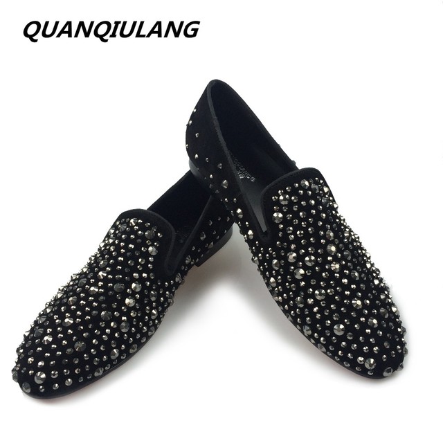 Projektant, męskie czarne buty z kryształkami, wykonane z prawdziwej skóry, w modnym stylu mokasynów, rozmiar 39-46 - Wianko - 2