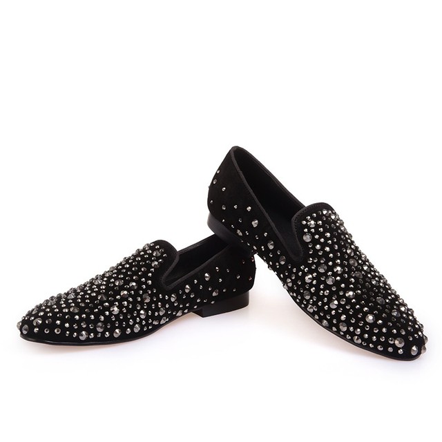 Projektant, męskie czarne buty z kryształkami, wykonane z prawdziwej skóry, w modnym stylu mokasynów, rozmiar 39-46 - Wianko - 5