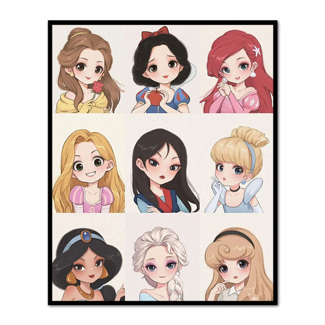 Plakat Disney - Księżniczki w stylu anime na obrazie na płótnie do dekoracji sypialni - Wianko - 8