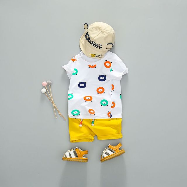 Zestaw letnich chłopięcych ubrań plażowych - bluzka z nadrukiem niedźwiedzia i szorty, wzór Cartoon - Wianko - 6