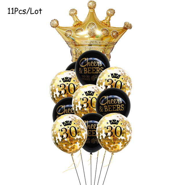 Topper tortu urodzinowego 30th 40th 50th, papierowy talerz jednorazowy, dekoracje złoty czarny, balony, banner - Wianko - 12