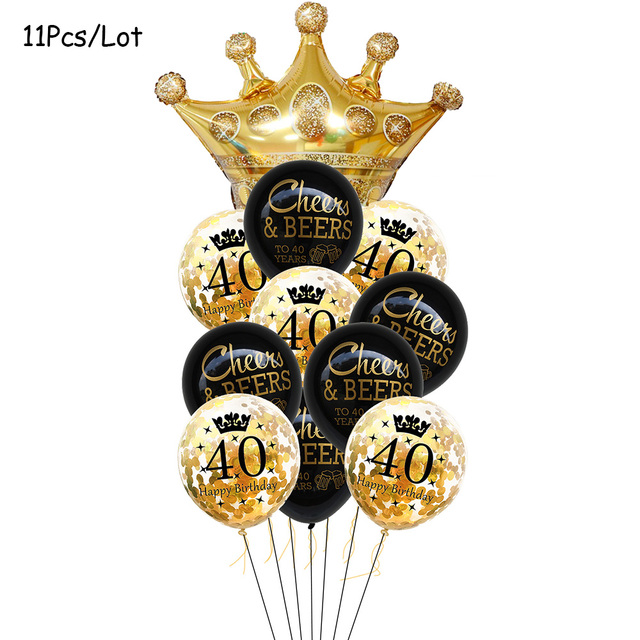 Topper tortu urodzinowego 30th 40th 50th, papierowy talerz jednorazowy, dekoracje złoty czarny, balony, banner - Wianko - 13