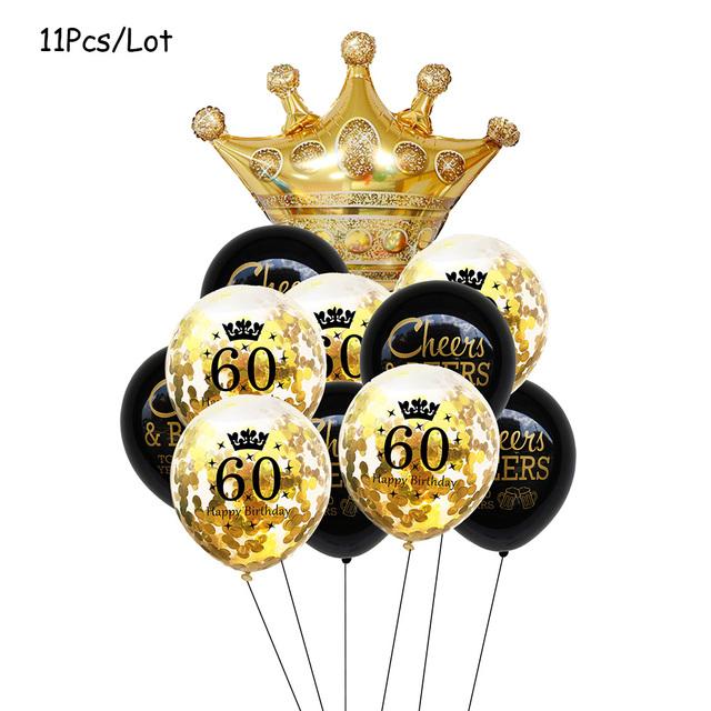Topper tortu urodzinowego 30th 40th 50th, papierowy talerz jednorazowy, dekoracje złoty czarny, balony, banner - Wianko - 15