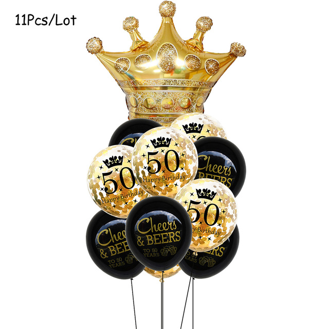 Topper tortu urodzinowego 30th 40th 50th, papierowy talerz jednorazowy, dekoracje złoty czarny, balony, banner - Wianko - 14