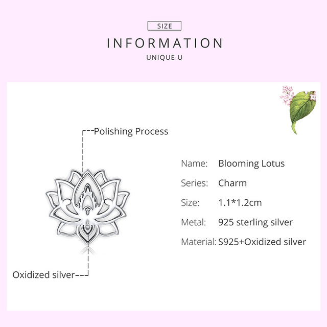Kwiatowe koraliki lotosowe BISAER - srebro 925, wisiorek z czystości kwiatu, do bransoletki i naszyjnika ECC1724 - Wianko - 2