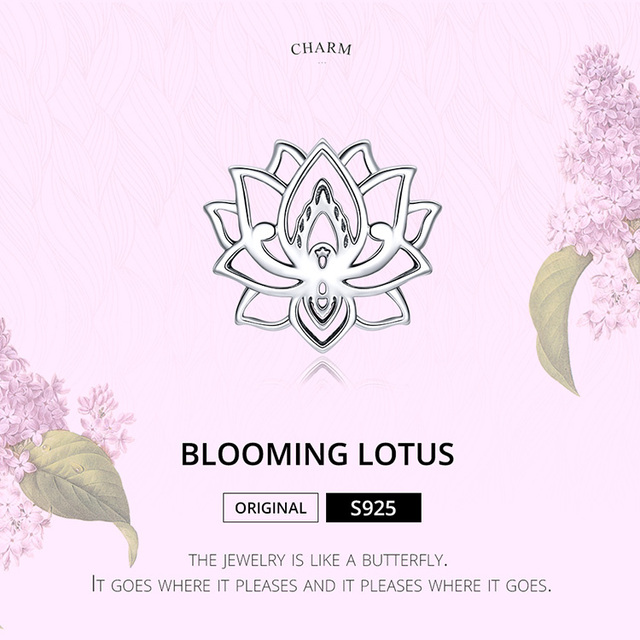 Kwiatowe koraliki lotosowe BISAER - srebro 925, wisiorek z czystości kwiatu, do bransoletki i naszyjnika ECC1724 - Wianko - 1
