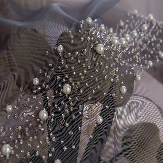 Zasłony do sypialni 3D Pearl Series szare tiulowe diamentowe z efektem luksusowego blasku - Wianko - 3