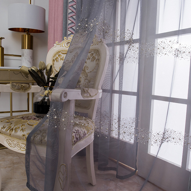 Zasłony do sypialni 3D Pearl Series szare tiulowe diamentowe z efektem luksusowego blasku - Wianko - 1