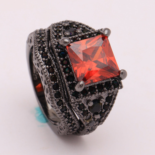 Czarny złoty pierścień z syntetycznym czerwonym cyrkonem - kolekcja obietnica w biżuterii ślubnej - nowoczesny pierścionek zaręczynowy dla kobiet - Wianko - 3