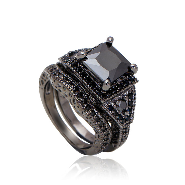 Czarny złoty pierścień z syntetycznym czerwonym cyrkonem - kolekcja obietnica w biżuterii ślubnej - nowoczesny pierścionek zaręczynowy dla kobiet - Wianko - 6