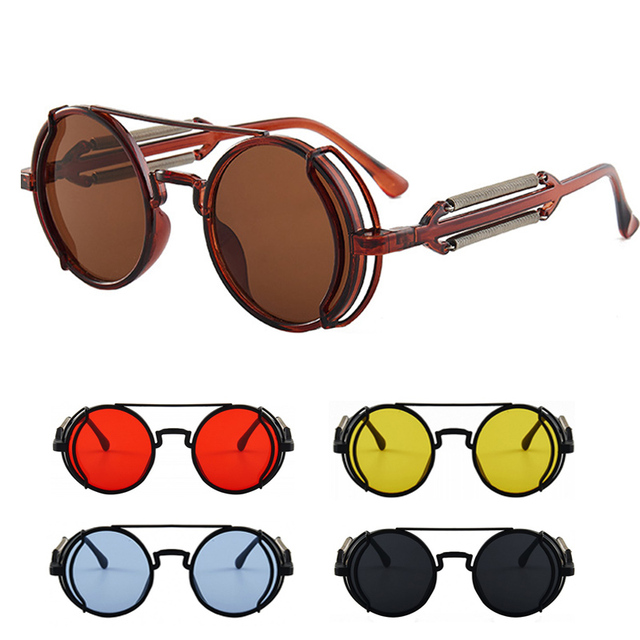 Okulary przeciwsłoneczne rowerowe w stylu punk, okrągła oprawka, szkiełka kolorowe, wiosenne trendy - Wianko - 1