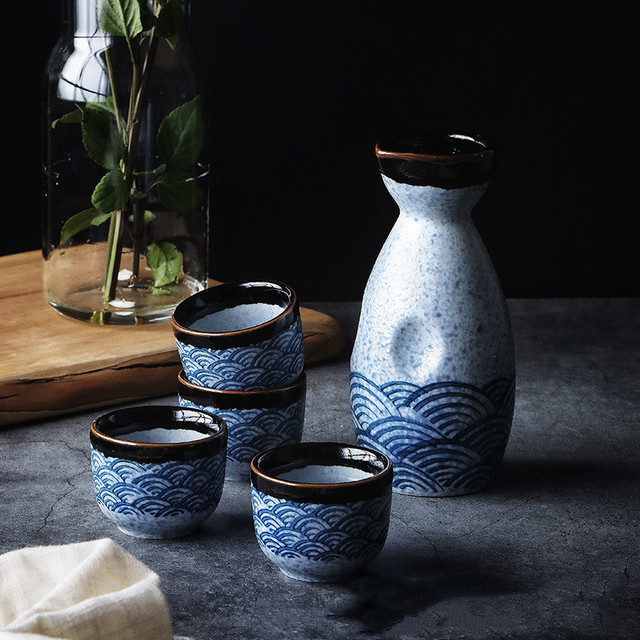 Zestaw do Sake Qinghai Bo - ciepli chińskiego wina ryżowego: czajnik i kubek ceramiczny - Wianko - 1