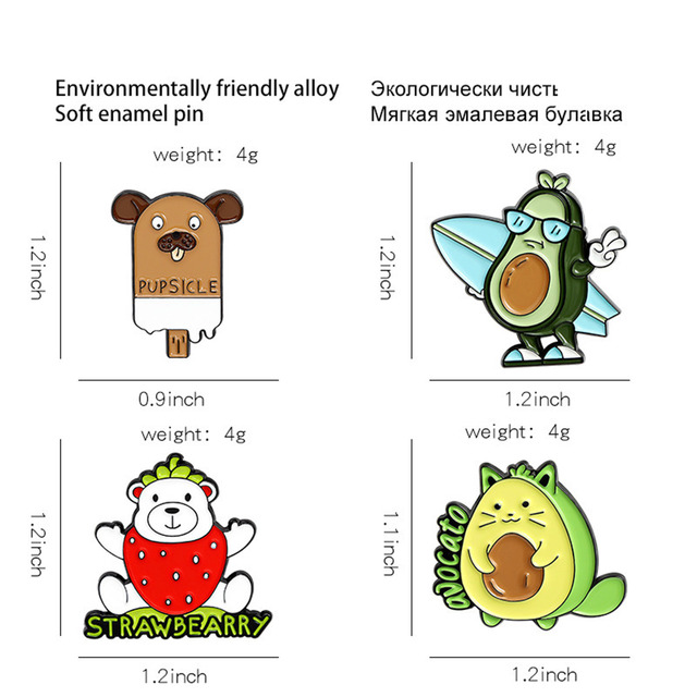 Broszka owoc awokado emaliowana, niedźwiedź, brunatna torba, przypinka z cartoonowym zwierzątkiem, biżuteria dla dzieci - Wianko - 2