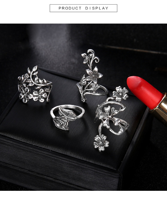 Kwiatowy pierścionek na środkowy palec DIEZI 2018 New Vintage z zestawem ręcznie wykonanych róż w antycznym srebrnym kolorze - Wianko - 24