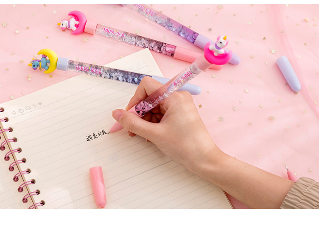 Kawaii długopis żelowy z cieczą Quicksand i jednorożcem na księżycu - pióro neutralne z cekinami do dekoracji (szkolne materiały biurowe) - Wianko - 10