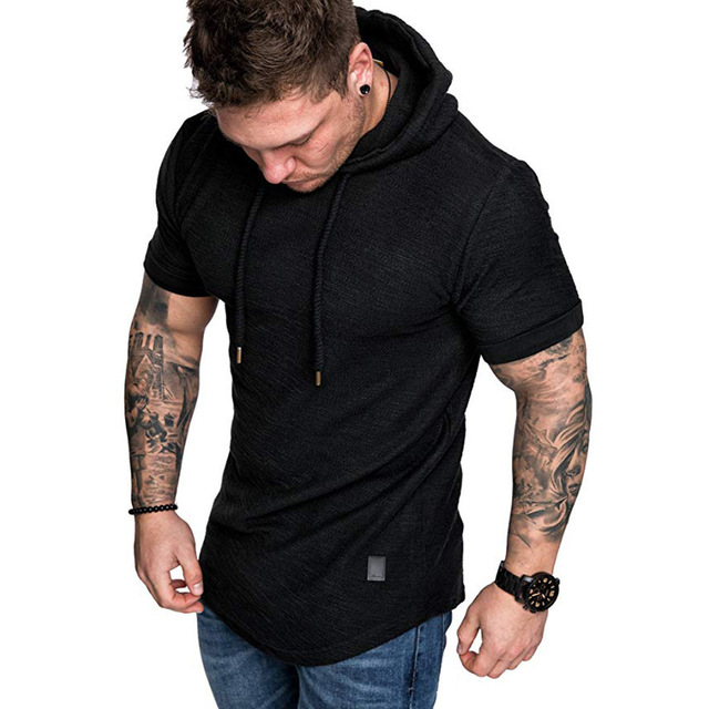 Męska bluza z kapturem w stylu Hip Hop, solidny kolor, krótki rękaw, rozmiar M-3XL - Wianko - 7