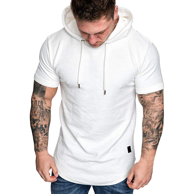 Męska bluza z kapturem w stylu Hip Hop, solidny kolor, krótki rękaw, rozmiar M-3XL - Wianko - 4