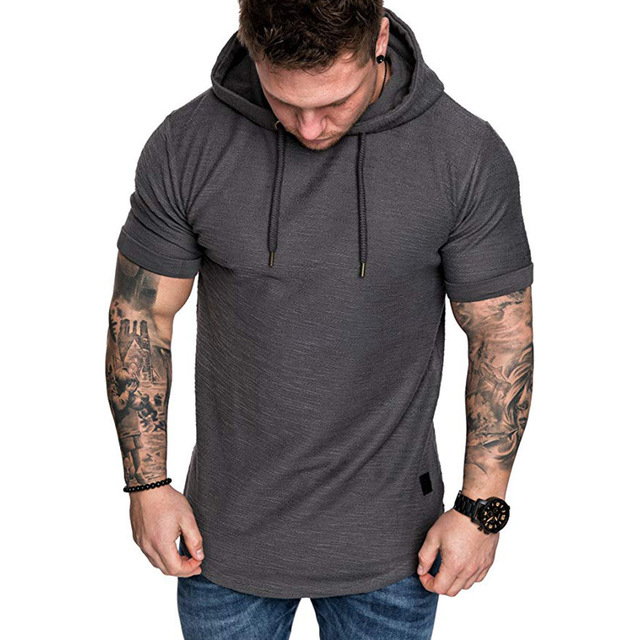 Męska bluza z kapturem w stylu Hip Hop, solidny kolor, krótki rękaw, rozmiar M-3XL - Wianko - 17