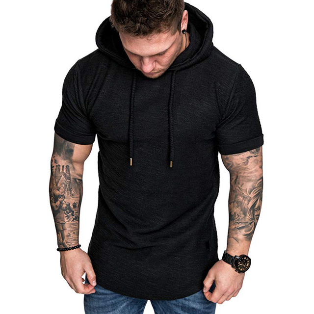 Męska bluza z kapturem w stylu Hip Hop, solidny kolor, krótki rękaw, rozmiar M-3XL - Wianko - 8