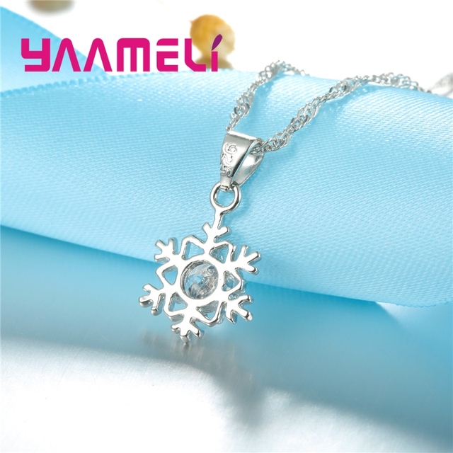 Kobiety Snowflake 925 srebrna biżuteria - naszyjnik i kolczyki cyrkon CZ kryształ, prezent na imprezę - Wianko - 8