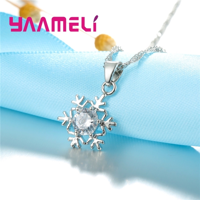 Kobiety Snowflake 925 srebrna biżuteria - naszyjnik i kolczyki cyrkon CZ kryształ, prezent na imprezę - Wianko - 7