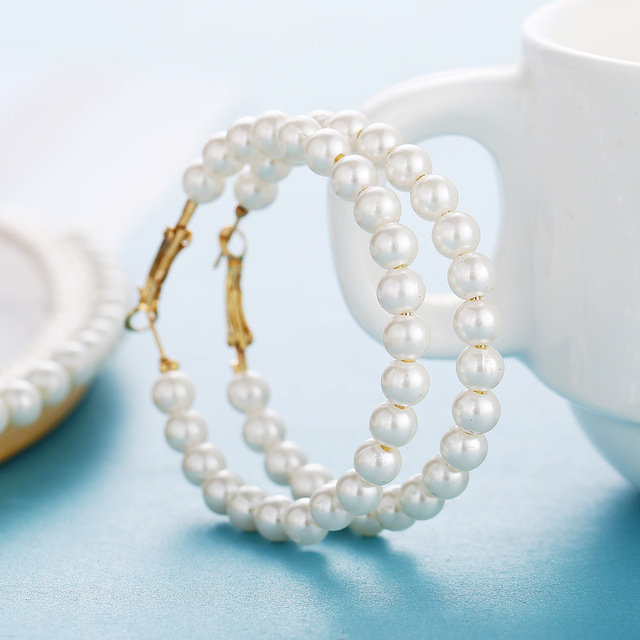 Kolczyki okrągłe z białą perłą i metalowym kółkiem dla kobiet z temperamentem - biżuteria modowa 2021 - Wianko - 3