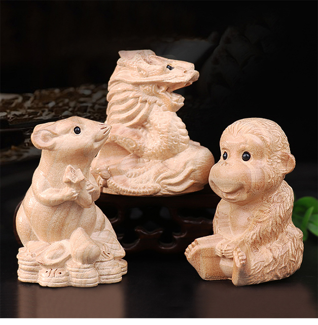 Mahoń chiński zodiak 12 dekoracji - Szczur, Wół, Tygrys, Królik, Smok, Wąż, Koń, Owca, Małpa, Kogut, Pies, Świnia - Wianko - 1