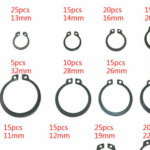 Zestaw pierścieni zamykających e-clip Snap Circlip Kit 300 szt. 3-32mm - 18 rozmiarów, czarne metalowe pierścienie zewnętrzne - Wianko - 2