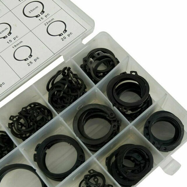 Zestaw pierścieni zamykających e-clip Snap Circlip Kit 300 szt. 3-32mm - 18 rozmiarów, czarne metalowe pierścienie zewnętrzne - Wianko - 4