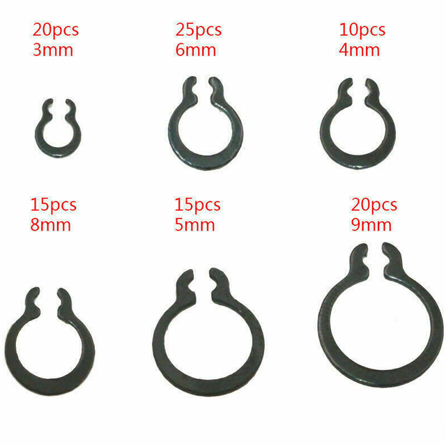 Zestaw pierścieni zamykających e-clip Snap Circlip Kit 300 szt. 3-32mm - 18 rozmiarów, czarne metalowe pierścienie zewnętrzne - Wianko - 3
