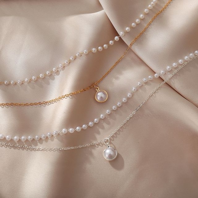 Perłowy naszyjnik dwuwarstwowy z elementami retro dla kobiet - modny dodatek 2021 - Wianko - 6