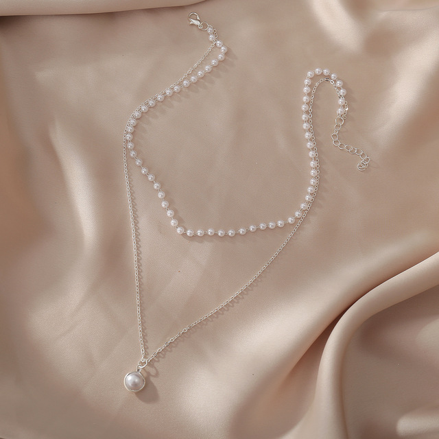 Perłowy naszyjnik dwuwarstwowy z elementami retro dla kobiet - modny dodatek 2021 - Wianko - 7
