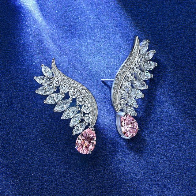 Luksusowe kolczyki z 925 srebra ze sztyftem, ozdobione 7x10MM gruszkowym szlifem z syntezy Moissanite, różowym kryształem sapphira i kwarcowym skrzydłem - Wianko - 6