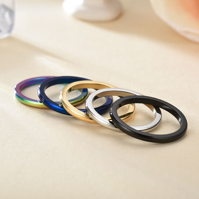 Elegancki pierścień 2 pary z gładkiej, minimalistycznej stali nierdzewnej w 7 kolorach dla mężczyzn i kobiet z prezentem biżuterii - Wianko - 66