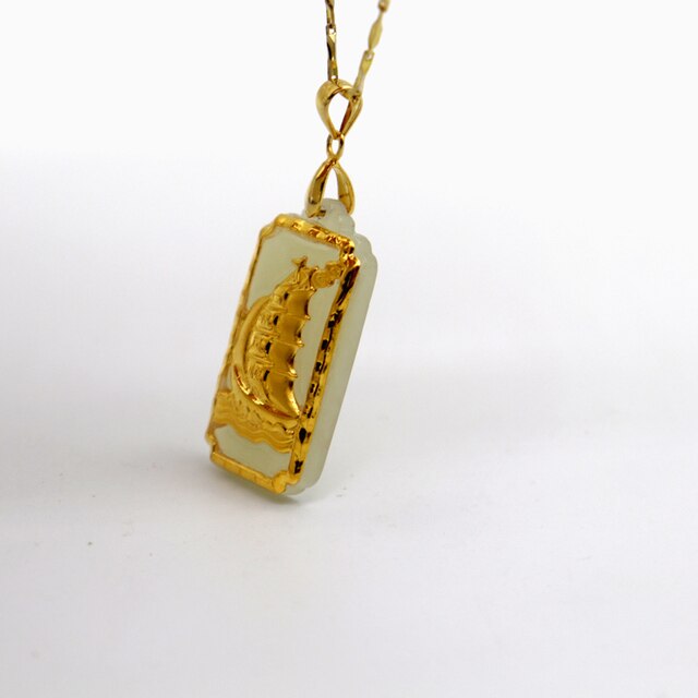 24K złote naszyjniki z żaglówką wisiorki ze starożytnego Hetian Jade - unikalna biżuteria dla mężczyzn i kobiet - Wianko - 7