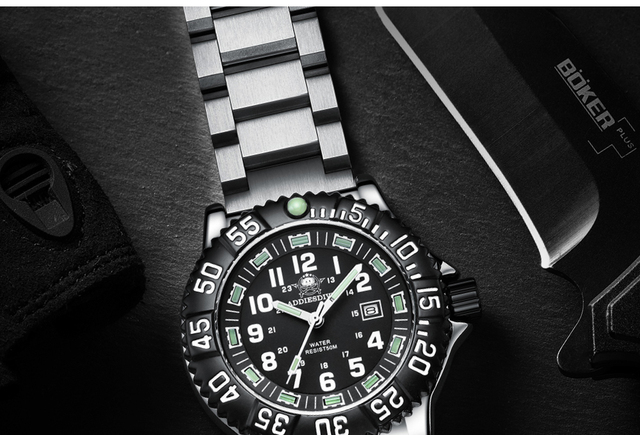 Męski zegarek Addies Dive 316L stal nierdzewna, czarna tarcza, wodoodporność 50m, luminous hand, koperta 51mm - Wianko - 28