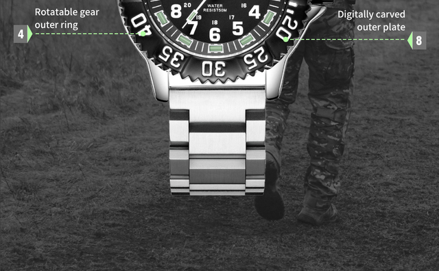 Męski zegarek Addies Dive 316L stal nierdzewna, czarna tarcza, wodoodporność 50m, luminous hand, koperta 51mm - Wianko - 15
